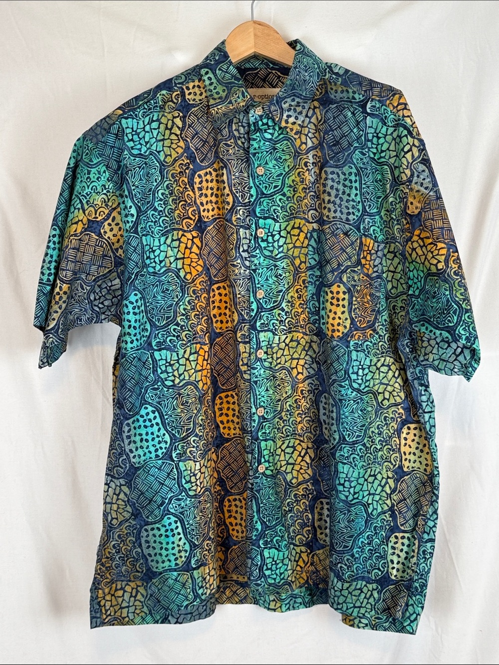 Men's R-Options Short Sleeved Collared Shirt Batik Button Up NWT 2X 100% Cotton